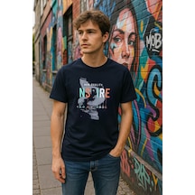 Markapia Man Erkek %100 Pamuk Bisiklet Yaka Yazı Baskılı T-shirt Lacivert Xl