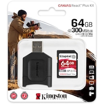 Kingston Canvas React Plus MLPR2/64GB 64 GB SDXC UHS-II Class 10 Hafıza Kartı + Adaptör