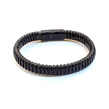 Obsidian Coil Siyah Spiral Dokulu Hakiki Deri Erkek Bileklik-1445 Antrasit