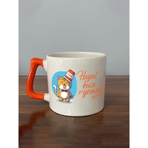 Hayat Kısa Gel Yemek Yiyelim Baskılı Turuncu Kulplu D Kupa