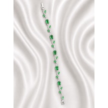 Yeşil Kristal Taşlı Sarmaşık Yaprak Model 19 Cm Çelik Kadın Bileklik Gümüş - Yeşil