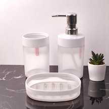 Akrilik 3'lü Banyo Ve Lavabo Seti - Diş Fırçalık, Sıvı Sabunluk Ve Katı Sabunluk - Şık, Dayanıklı, Modern Banyo Organizeri Asorti Açık Ahşap