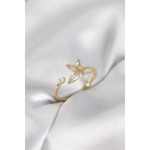 Lotus Model Zirkon Taşlı Gold Renk Kadın Yüzük Çok Renkli