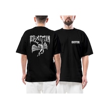 Led Zeppelin Failing Angel Logo Text Ön Arka Baskılı Siyah Oversize Tişört