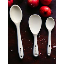 Sert Uçlu Isıya Dayanıklı Silikon Kaşık 28/22/20cm Krem