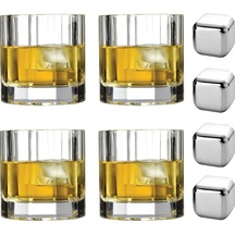 Paşabahçe 68004 NudeGlass Churchill Kristal Viski Bardağı ve Paslanmaz Viski Taşı Seti 8 Parça