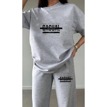 Kadın Casual Style Yazılı Tasarımlı Baskılı Jogger Eşofman Altı Ve Oversize T-shirt Takımı