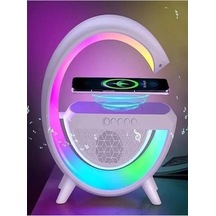 Led Wıreless Şarj Özellikli Radyolu Masa Lambası Kablosuz Gece Lambası Bluetooth Hoparlör Beyaz