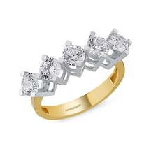 5 Taş Yüzük Sarı Altın Swarovski 285829422