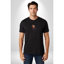 Müzik Dinleyen Kulaklık Yaprak Saçlı Renkli Siyah Oversize Unisex Ön Orta Minimal Baskılı Tişört Siyah