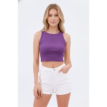 Zedefx Kadın Halter Yaka Pencere Detaylı Crop Bluz Mor Zedefx Kadın Halter Yaka Pencere Detaylı Crop Bluz Mor