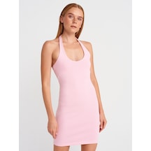Dilvin 91508 Halter Yaka Mini Elbise-toz Pembe Toz Pembe