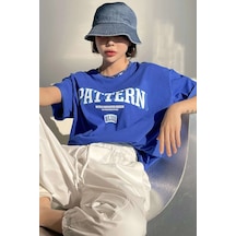 Unisex Pattern Blue Baskılı Tasarım Tshirt Mavi