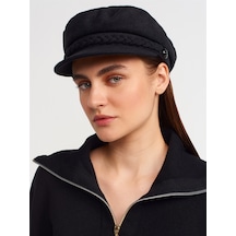 Kadın Yünlü Siyah Kışlık Trend Denizci Şapka - 58 Cm
