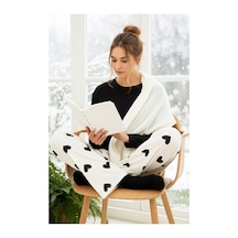 Siyah İnci Pamuklu Örme Pijama Takım7948 Beyaz Siyah Kalp