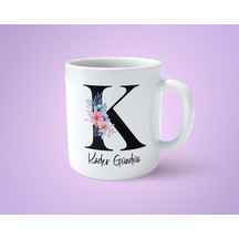 Çiçekli K Harfli İsimli Baskılı Kupa Bardak