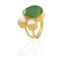 Kadir Jewellery 22 Ayar Altın Kaplama Kadın Zirkon Taşlı Yüzük-el İşçiliği Ve Özel Tasarım Yeşil