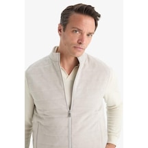 Defacto Slim Fit Dar Kesim Dik Yaka Astarlı Fermuarlı Cepli Mevsimlik Baharlık Süet Yelek F0246AX25AU Gri