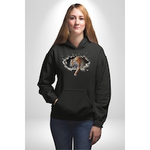 Kırık Duvar Kaplan Kadın Erkek Siyah Kapüşonlu Sweatshirt Hoodie Siyah