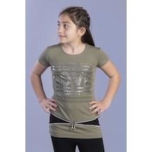 Toontoy Kids Toontoy Kız Çocuk T-shirt Love Varak Baskı Haki