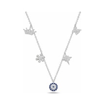Çekirdekjewelry 925 Ayar Gümüş Nazar Boncuklu & Şans Figürlü Kolye Taşlı Yıldız, Kar Tanesi, Taç Zarif Tasarım Gri