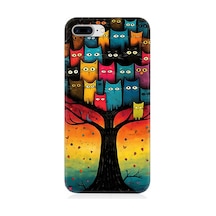 iPhone Uyumlu 7 Plus Silikon Kılıf Ağaçtaki Kediler Ve Baykuş
