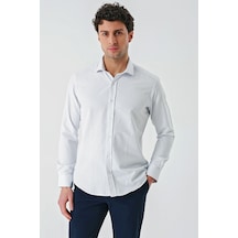 İmza Mavi Uzun Kollu Desenli Armürlü Cepsiz Pamuklu Klasik Slim Fit Dar Kesim Gömlek 1004240189-mavi Mavi