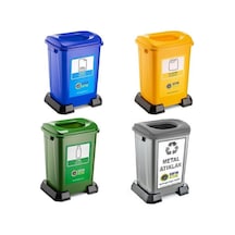 4 Lü Geri Dönüşüm Kutusu Kağıt Atık Plastik Atık Cam Ve Sıfır Atık Kutuları 50 Lt Beyaz