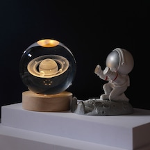 Yaozixa Güneş Sistemi Kristal Topu Satürn 6cm + Ahşap Aydınlatmalı Taban 7cm - Kreatif Gece Lambası, Dekoratif Hediyelik Eşya, Cam Sanayi Ürünü