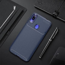 Redmi Note 7 Kılıf Karbon Desenli Şık Tamia Premium Silikon Kapak Lacivert