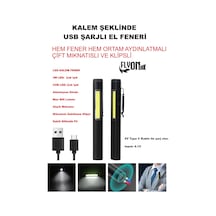 Kalem Şeklinde Şarj Edilebilir El Feneri Güçlü Mıknatıslı Hem Ortam Aydınlatma Hem Fener Kamp Lamba Siyah