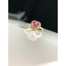 Swarovs'ki Taşlı Pembe Kalpli 925 Ayar Gümüş Sevgiliye Eşe Hediye Yüzük