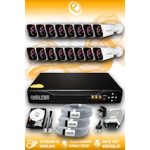 Elitcam 16 Kameralı Kare 16 Dış Kamera Set 1 TB HDD Full HD Gece Görüşlü Güvenlik Kamerası Sistemi