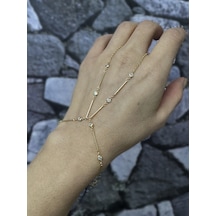 Zirkon Taşlı Gümüş Şahmeran Bileklik Uzun Çubuk Zincirli Tasarım - Gold Renk Gold