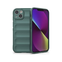 Mobilteam Apple iPhone Uyumlu 14 Kılıf Esnek Tpu Oyuklu Arka Yüzey Tasarımlı Etnik Silikon Kapak - Koyu Yeşil