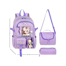 Waddell Kore Kawaii Tarzı Okul Sırt Çantası,günlük Sırt Çantası Termal Beslenme Çantası Ve Kalemlik Lila