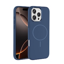Apple Uyumlu iPhone 16 Pro Kılıf M-safe Şarj Özellikli Metal Kamera Çerçeveli Zore Edi Silikon Kapak Lacivert