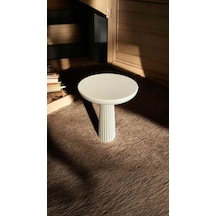 El Yapımı Masif Ahşap Tekli Yan Sehpa Doğal Krem Renk Mantar