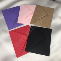 Renkli Küçük Mesaj Zarfı Tebrik Kartı Zarfı Kırmızı Kraft Mor Siyah Pembe Zarf Colourful Envelope 7x9 Cm Çok