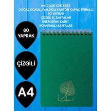 Çizgili A4 21x30 Cm 80 Yaprak Karton Kapak Spiralli Krem Renk Sayfalar Üstten Açılır Linden Koyu Yeşil