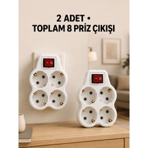 4 Lü Priz Çoğaltıcı 2 Adet Set Kablosuz Duvar Tipi Anahtarlı Priz Çoklayıcı 0-2