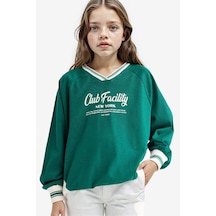 Defacto Kız Çocuk Oversize Geniş Kalıp V Yaka Baskılı Okul Sweatshirt F7583a825augn651 Yeşil