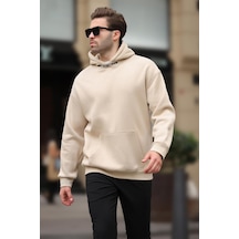 Bej Kapüşonlu Nakış Detaylı Sweatshirt 7099 Bej