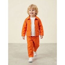 Zekids Erkek Çocuk Fermuarlı Ceket Ve Pantolon İkili Takım-17095 Turuncu