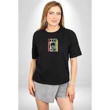 Atatürk İmzalı Türk Logo Siyah Oversize Unisex Ön Orta Minimal Baskılı Tişört Siyah