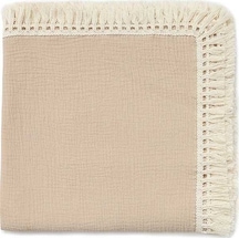 Flybuy Yumuşak Xindoker Ve Püsküllü Muslin Doğa Dostu Bebek Battaniyesi 80x65cm Haki