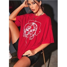 Kozia Outdoors Malkoçbey Kadın Yüz Figür Detaylı Basic Oversize Unisex T-shirt Kirmizi