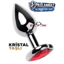 Erofoni Paslanmaz Alüminyum 7 Cm Kalp Tasarımlı Kırmızı Taşlı Metal Anal Açıcı Gevşetici Alıştırıcı Tıkaç Plug