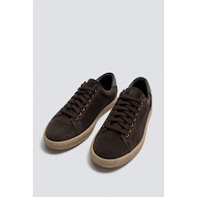 Kontrast Tabanlı %100 Süet Sneaker Kahve