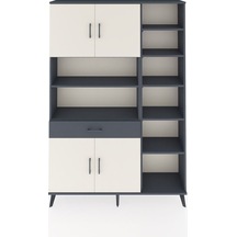 Arges Dolap 10 Raflı Tek Çekmeceli 4 Kapaklı 132x30x195 Antrasit-aytaşı/antrasit Aytası/antrasıt